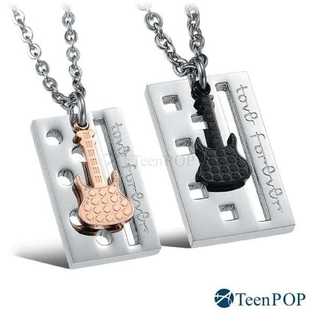 【ATeenPOP】情侶項鍊 對鍊  白鋼項鍊 甜蜜旋律 吉他 單個特價 情人節禮物 AC5086