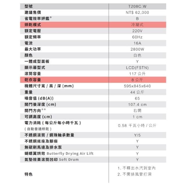 【ASKO 雅士高】8公斤冷凝式滾筒烘衣機 T208C.W(220V/含基本安裝)