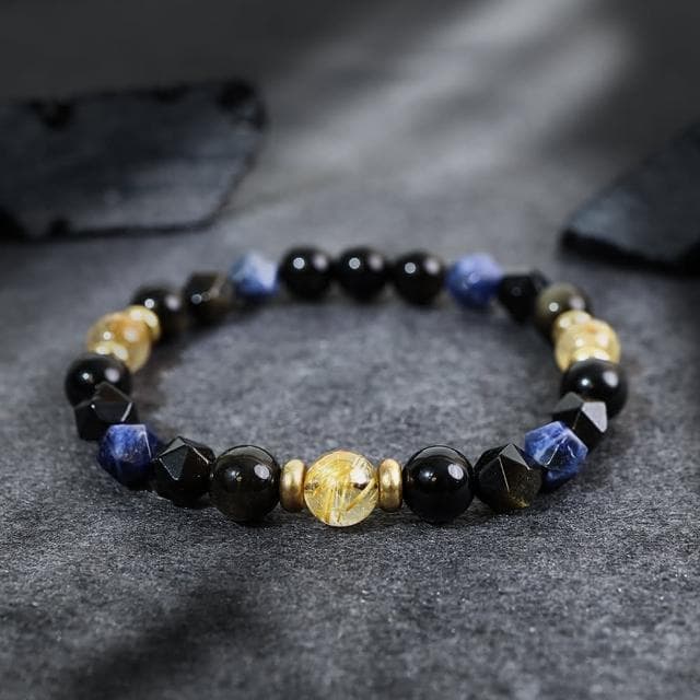 【月色真美】破曉 l 鈦晶藍紋石黑曜石手鍊(B14 嚴選天然水晶 鑑定師把關)