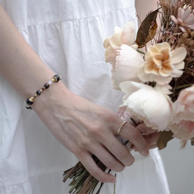 【月色真美】月色真美 輝夜姬-金運石黑曜石茶晶月光石手鍊(A113嚴選天然水晶 鑑定師把關)