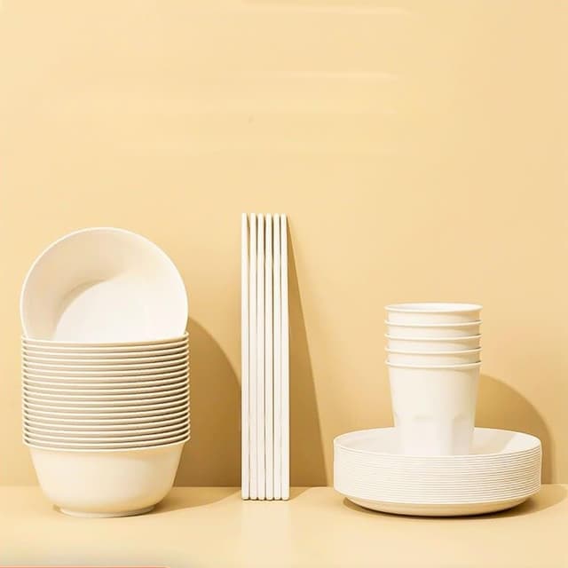 【LEMU 樂牧】稻殼材質免洗餐具，碗，杯，勺，筷子，盤子戶外露營用品餐具10個一組（免洗餐具/戶外餐具/碗/杯/勺/筷子/盤子）