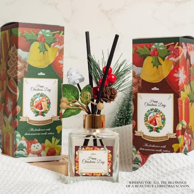 【QIDINA】聖誕花圈氣派款香氛珪藻土擴香瓶 200ML / 交換禮物 小蒼蘭 薰衣草 聖誕樹 聖誕禮物 聖誕節 香水
