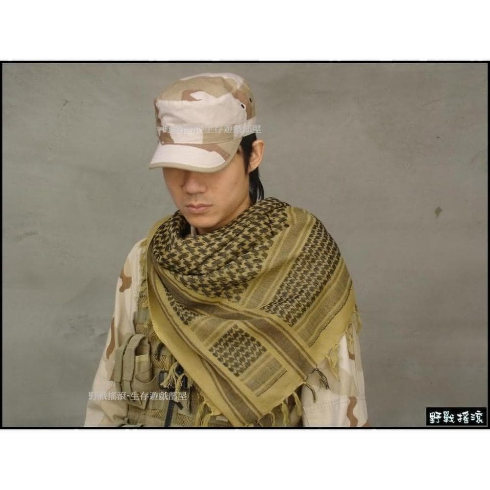 野戰搖滾 高品質！野戰專用阿拉伯方巾、純棉圍巾(軍綠色、狼棕色、白色、米色) 生存遊戲 面罩頭巾頭套脖圍偽裝巾