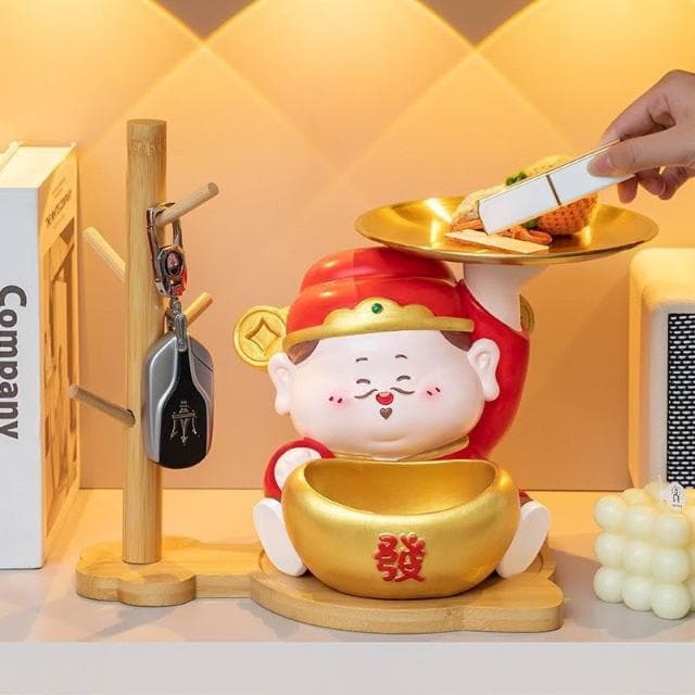財神爺擺件家用客廳桌面裝飾品玄關鑰匙收納新店開業喬遷禮物實用