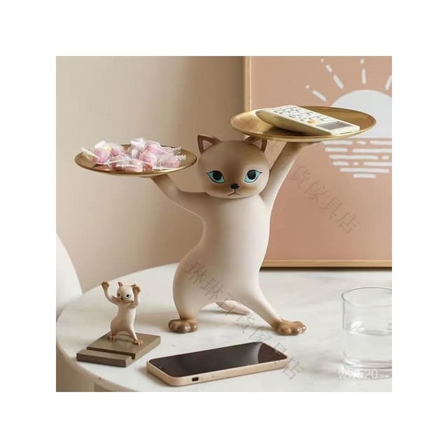 🎁品質保證🎁卡通沙鵰妖嬈貓擺件客廳玄關鑰匙收納桌麵託盤喬遷新居禮物朋友 -