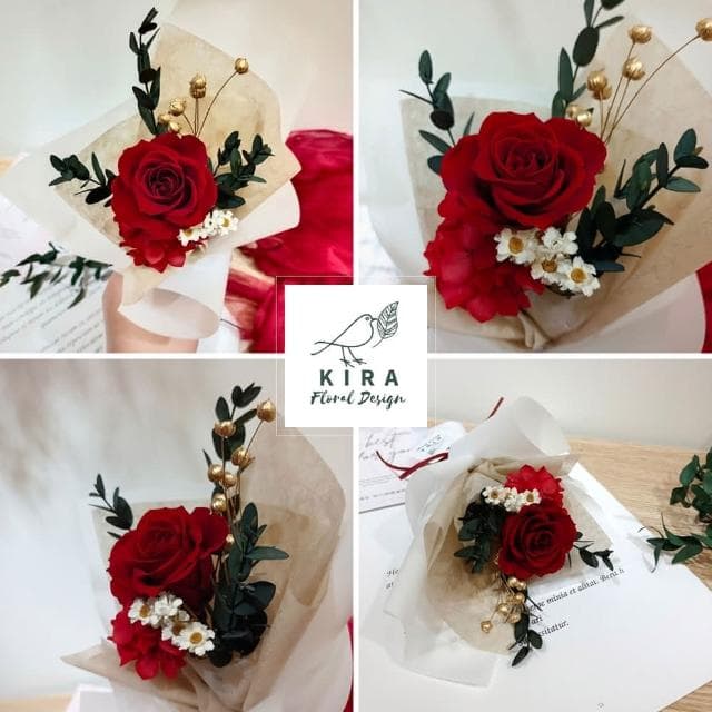 【KIRA與花花藝】花晨月夕/永生花小花束-艷麗紅(情人節花束/畢業花束/生日禮物/七夕情人節/永生花/乾燥花/玫瑰)