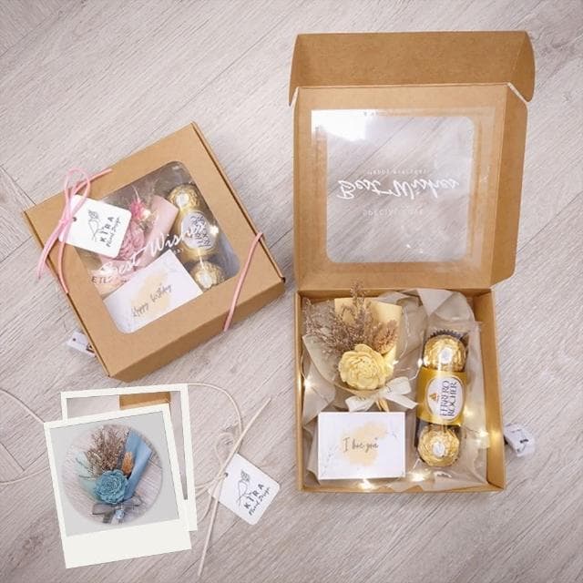 【KIRA與花花藝】Best wishes迷你小花束金莎禮盒/牛皮色款/天空藍(乾燥花/生日禮物/情人節禮物/交換禮物)