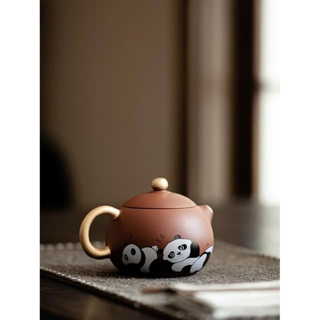 陶瓷大熊貓紫砂壺 大紅袍家用功夫茶泡茶壺 單壺 送朋友長輩領導禮盒