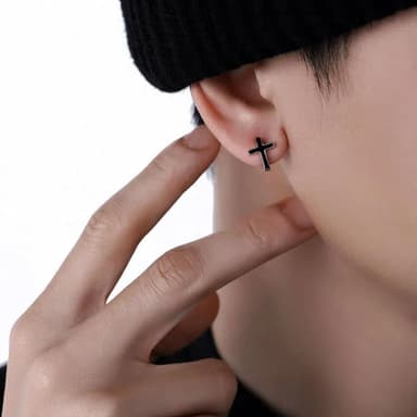 【A&R】S925純銀街頭風嘻哈潮酷十字架耳扣款耳環(抗過敏 個性 潮男 耳圈 情人節 生日 禮物)
