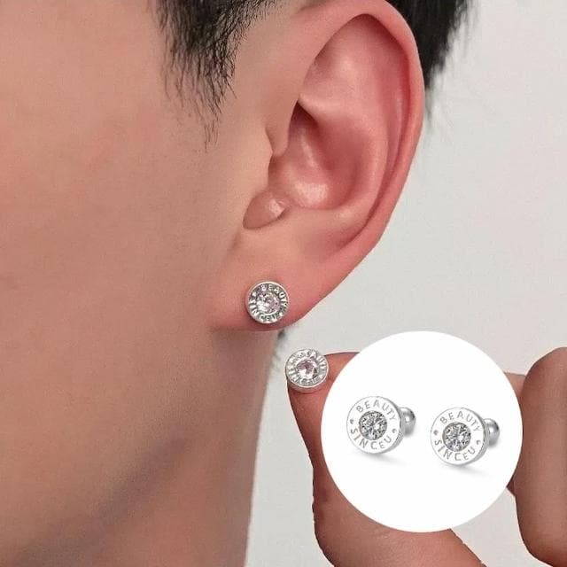 【A&R】S999純銀輕奢華單鑽圓心款轉珠耳環(男女適用 個性 鎖珠 螺絲 鎖式 耳扣 抗過敏 生日 情人節 禮物)