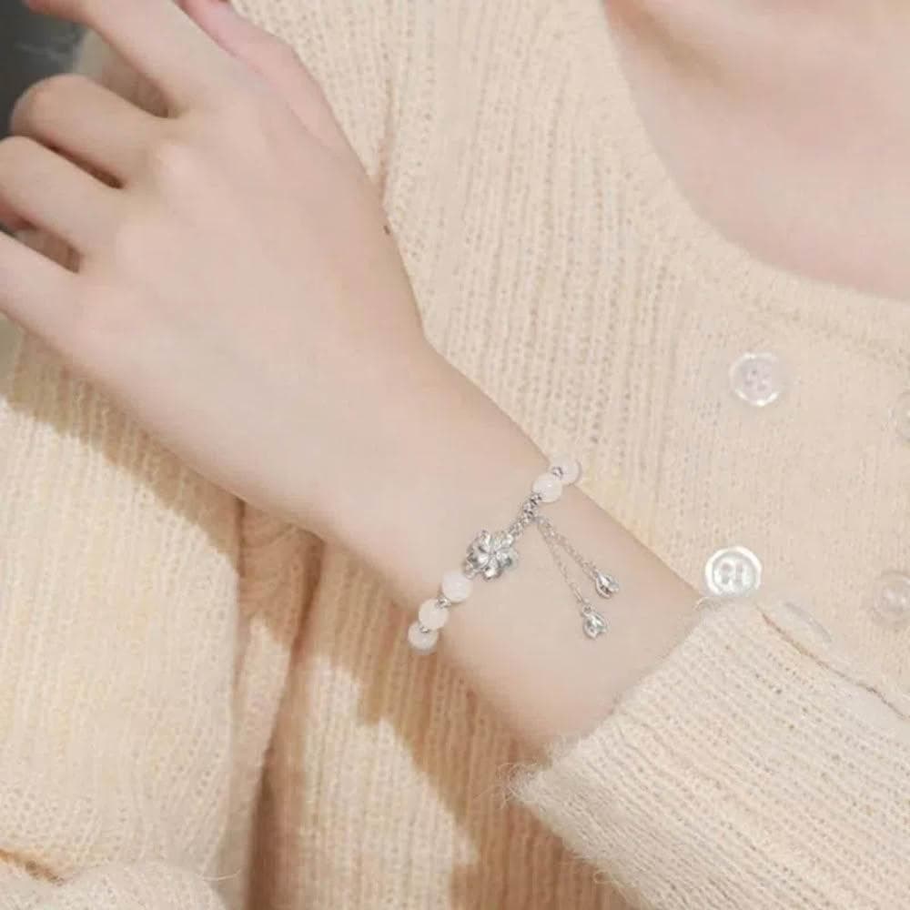 【A&R】S925純銀小桃花和田玉銀珠水晶手鍊附精美禮盒(招桃花 好人緣 平安 手珠 串珠 情人節 生日 禮物)