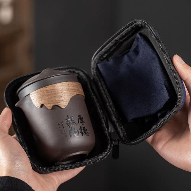 小慕Kogure 茶具套裝便攜式茶水分離 戶外泡茶組 茶具套裝便攜包 紫砂陶瓷一壺六杯防燙 旅行茶具組便攜收納 輕巧隨性 茶具組 茶杯