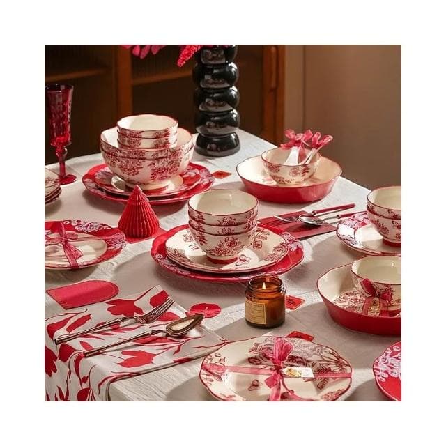 小慕Kogure 碗筷套裝 高檔碗碟餐具陶瓷 新婚禮物送新娘紅色碗盤筷套裝 喬遷新居結婚禮盒