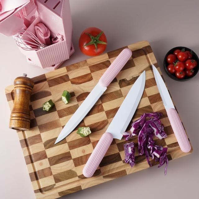 廚具22件刀具組合 刀具套裝 粉紅色女士刀具 不鏽鋼套刀 帶收納刀架 LY