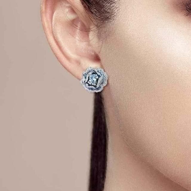【Lavina 菈薇娜】LAVINA藝術花韻系列-冷豔手工滴油精緻925銀藍色玫瑰耳飾