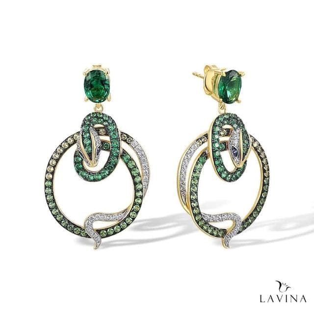 【Lavina 菈薇娜】LAVINA靈動蛇影系列-青蛇之美魅力綠寶925銀耳飾