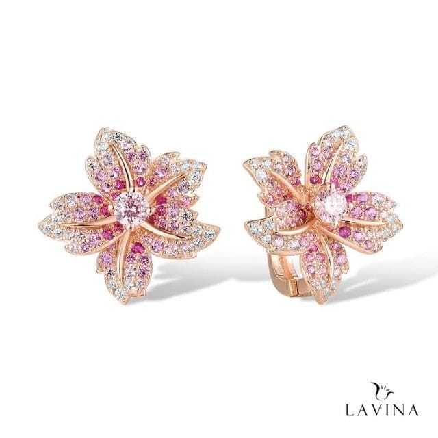 【Lavina 菈薇娜】LAVINA花之華彩系列-925銀花花世界粉色漸變花瓣造型耳環
