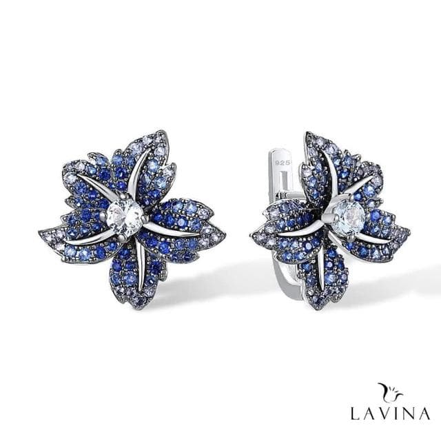 【Lavina 菈薇娜】LAVINA花之華彩系列-925銀花花世界藍色漸變花瓣造型耳環