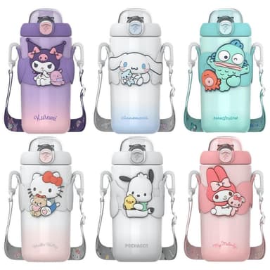 【SANRIO 三麗鷗】治癒系隨身水杯 500ml +杯套背繩 (正版授權 316不鏽鋼內膽 真空保溫罐 提把 保冰杯 冰壩杯 運動水壺 庫洛米 大耳狗 美樂蒂 hello kitty凱蒂貓 布丁狗 帕恰狗 公仔 兒童水壺 隨身杯 送禮 生日禮物 交換禮物 聖誕禮物)