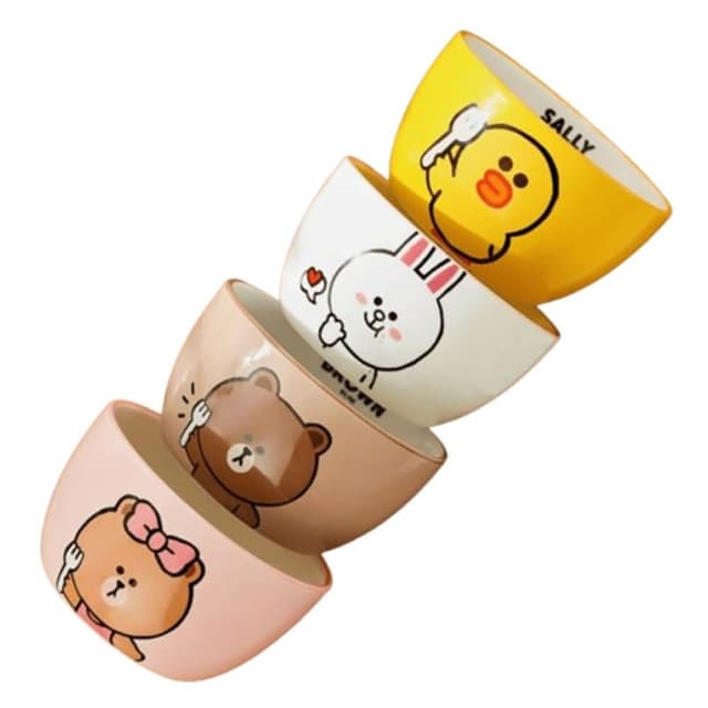 【LINE FRIENDS】陶瓷碗盤組 4.5吋 (正版授權  熊大 莎莉 兔兔 熊美  高顏值碗盤 家用碗 餐具 全套飯碗 麵碗 陶瓷碗 吃飯碗 湯碗 泡麵碗 辦公小物 餐廚 送禮 生日禮物 交換禮物 聖誕禮物)