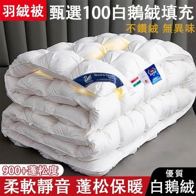 羽絨被 加厚保暖冬被芯 100白鵝絨羽毛被 100S全棉防羽面料羽絨被（蓬松保暖 方格鎖絨180*220CM  ）