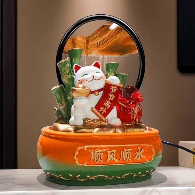 招財貓流水擺件辦公室桌面裝飾流沙畫店鋪開業喬遷新居送朋友禮物