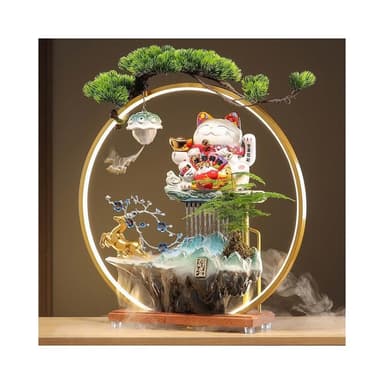 流水擺件迴圈水一鹿發財招財貓擺件開業禮物自動招手客廳前臺公司