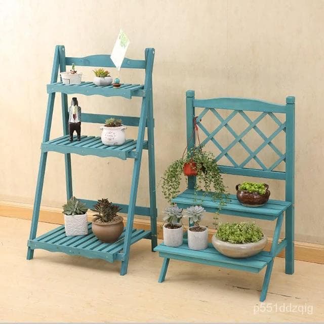 廠傢促銷  免運 花架置物架多層實木質折疊防腐客廳陽臺室內階梯花盆花架子多肉架園藝 陽臺花架 花盆 盆栽架 植物架 I
