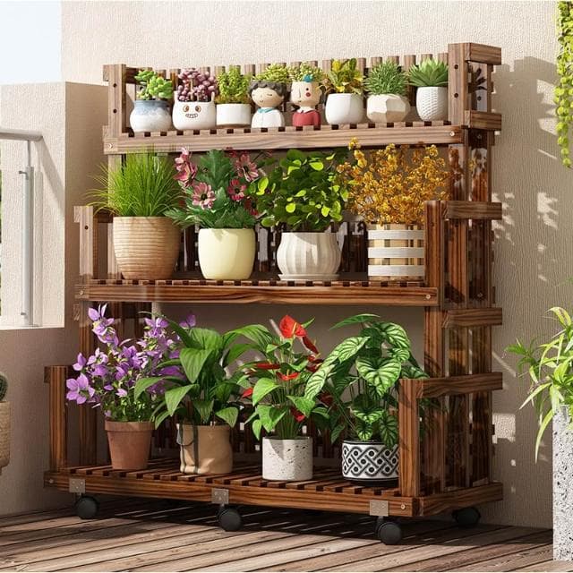 免運｜防腐木花架置物架陽台客廳落地式實木多層移動靠牆多肉綠蘿植物架花架盆栽架 多肉植物架 陽台花架 陽台落地式花盆架