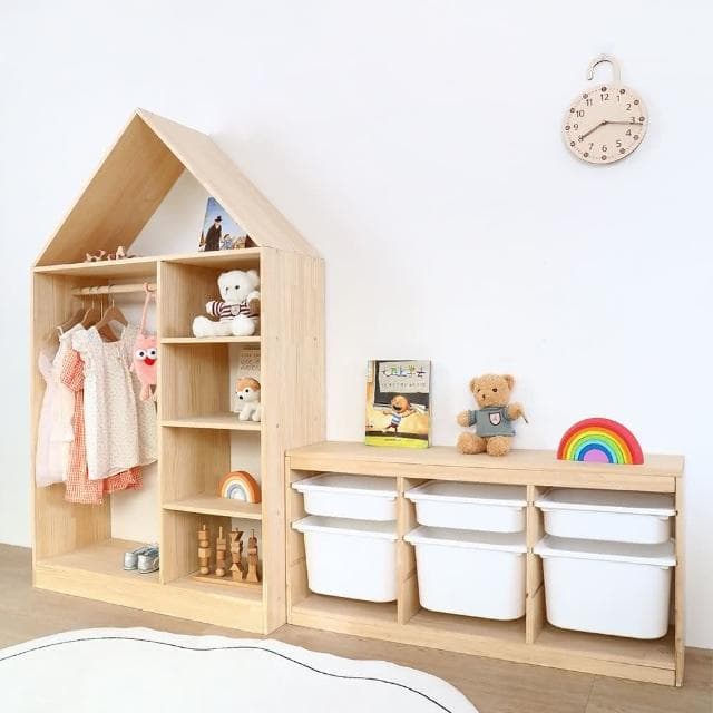 Ouniu丨 免運 兒童衣櫃 收納櫃 兒童房簡易實木掛衣櫃 男孩女孩小衣櫥櫃 嬰兒儲物櫃