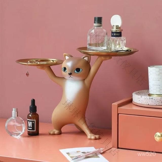 🎁品質保證🎁卡通沙鵰妖嬈貓擺件客廳玄關鑰匙收納桌麵託盤喬遷新居禮物朋友 -