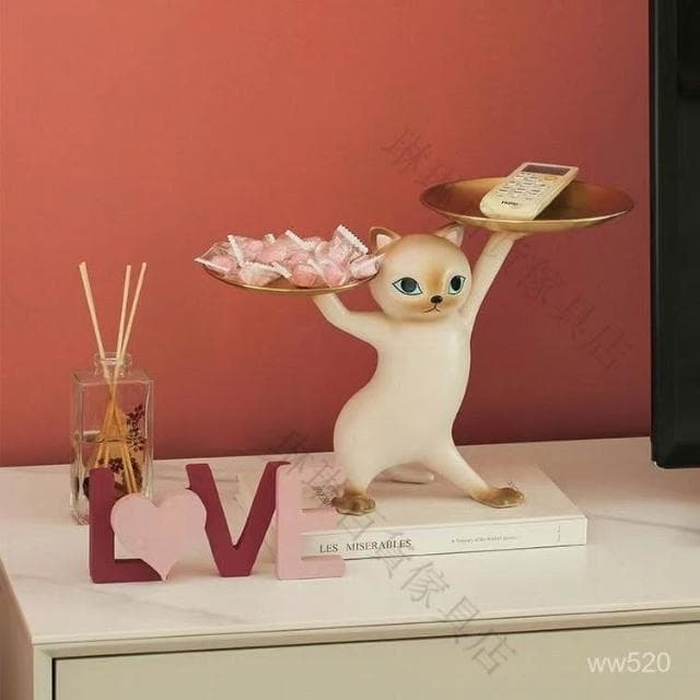 🎁品質保證🎁卡通沙鵰妖嬈貓擺件客廳玄關鑰匙收納桌麵託盤喬遷新居禮物朋友 -