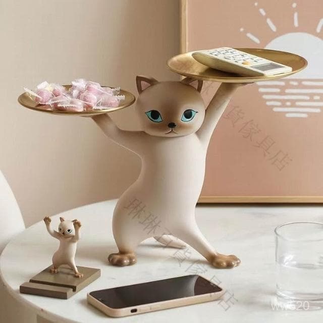 🎁品質保證🎁卡通沙鵰妖嬈貓擺件客廳玄關鑰匙收納桌麵託盤喬遷新居禮物朋友 -