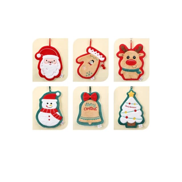 聖誕樹 聖誕節 聖誕毛巾 耶誕禮物 擦手巾 吸水速乾 卡通加厚方巾 擦手布 聖誕鈴鐺/雪人/老公公/樹/馴鹿/手套