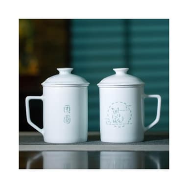 景德鎮帶蓋辦公杯茶泡茶杯中秋送禮陶瓷茶杯青白瓷玲瓏過濾杯家用