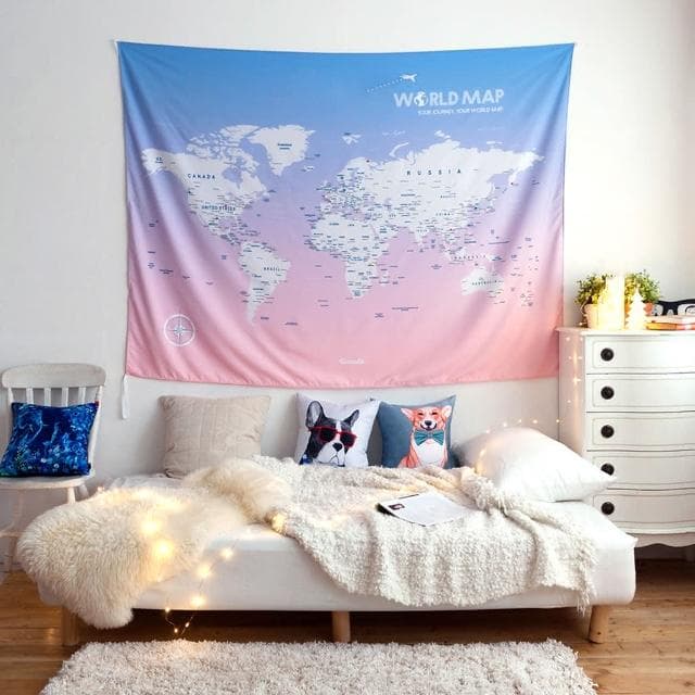 【Umade】世界地圖掛布 輕柔粉色 S/M 附磁鐵地標扣 牆壁裝飾 房間佈置 居家情境裝飾 情侶禮物 生日禮物