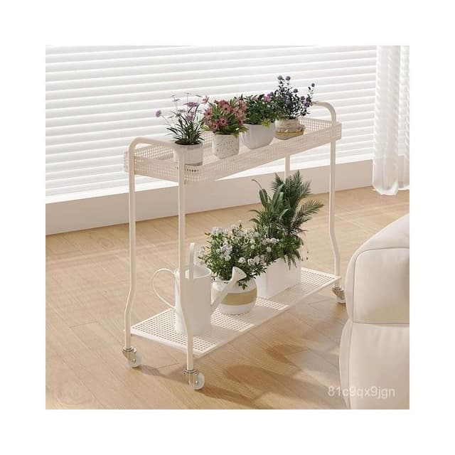 🎉特價下殺 花架 陽臺花架 落地架 奶油風沙髮邊幾可移動邊櫃客廳陽臺小花架現代簡約帶輪推車置物架 植物花架 盆栽架