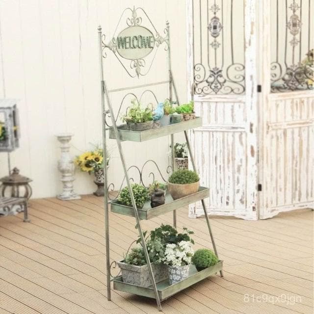 🎉特價下殺 花架 陽臺花架 落地架 歐式可折疊多層陽臺鐵藝花架室內複古置物架作舊多肉落地式花盆架 植物花架 盆栽架