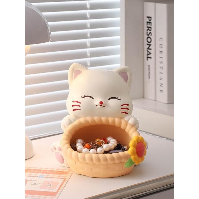 可愛招財貓鑰匙收納玄關擺件家居好物客廳桌面裝飾品喬遷新居禮物