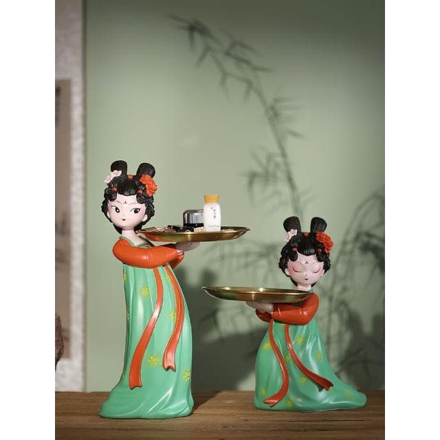 唐仕女創意古風玄關鑰匙收納擺件客廳新中式飾品託盤喬遷新居禮物