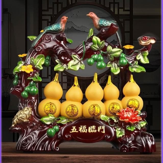 葫蘆五福臨門擺件 葫蘆 葫蘆擺件 開業送禮 開店送禮 入厝禮物 招財 傢居擺飾 客廳酒櫃招財玄關擺件 開業喬遷新居禮品