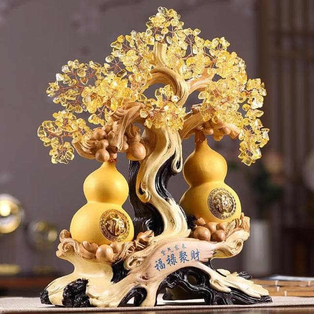 福祿聚財招財髮財樹 黃水晶葫蘆 葫蘆 葫蘆擺件 開業送禮 開店送禮 入厝禮物 招財 新傢入厝客廳裝飾品擺件 開業喬遷禮品