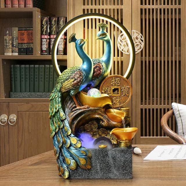 孔雀擺飾 招財水流盆 風水輪 水流擺飾 流水擺飾 流水盆 開運 風水擺件 風水擺飾 開業 喬遷 禮物