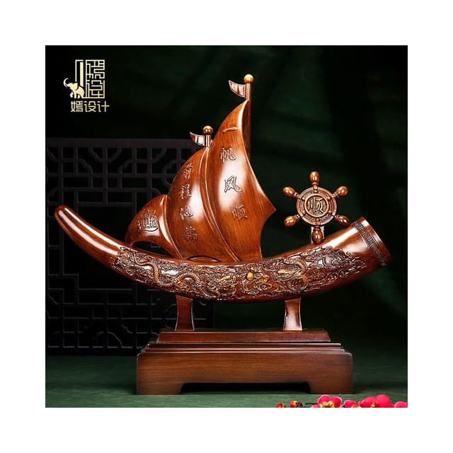 一帆風順 帆船擺件 仿象牙 客廳擺飾 博古架 玄關擺飾 辦公室桌裝飾 喬遷 開業 禮物 開店賀禮