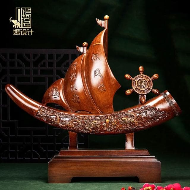 一帆風順 帆船擺件 仿象牙 客廳擺飾 博古架 玄關擺飾 辦公室桌裝飾 喬遷 開業 禮物 開店賀禮