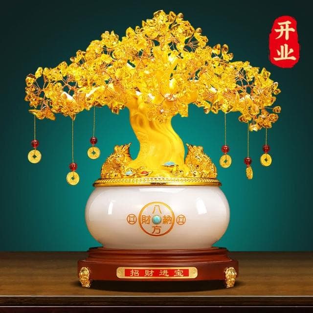 黃水晶髮財樹 發財樹 搖錢樹 招財樹 招財擺飾 財位擺飾 招財進寶 聚寶盆 風水擺件 開幕 開店賀禮 喬遷 開業 禮物