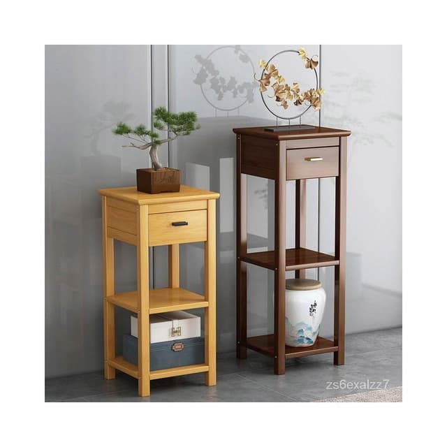 免運 可開發票 新中式花架 客廳帶抽屜置物架 落地多功能簡易植物架 盆栽盆景架輕奢 置物架 收納架 落地置物架