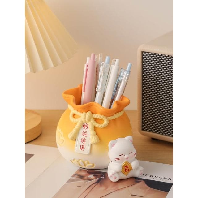 可愛招財貓筆筒擺件辦公室學生桌面勵志實用裝飾品開學生日禮物女