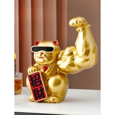 麒麟臂劫財貓擺件肌肉招財貓巨臂前臺吉祥物開業禮物店鋪裝飾禮品