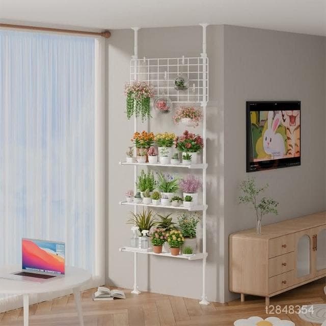 🔥免運🔥多肉花架置物架陽臺層架頂天立地客廳支撐桿展示架室內植物擺放架 花架 盆栽架 陽臺花架 落地花架 多層折疊花架